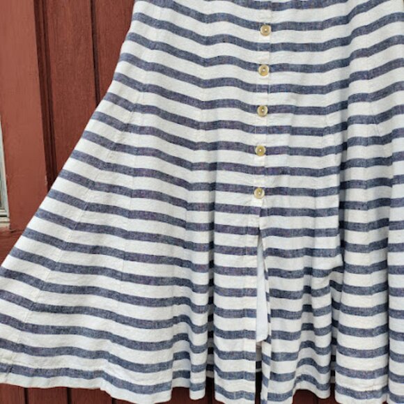 MAEVE ANTHROPOLOGIE | Linen Blend Striped Button Maxi Or Midi Dress Nautical 12P - Picture 8 of 16